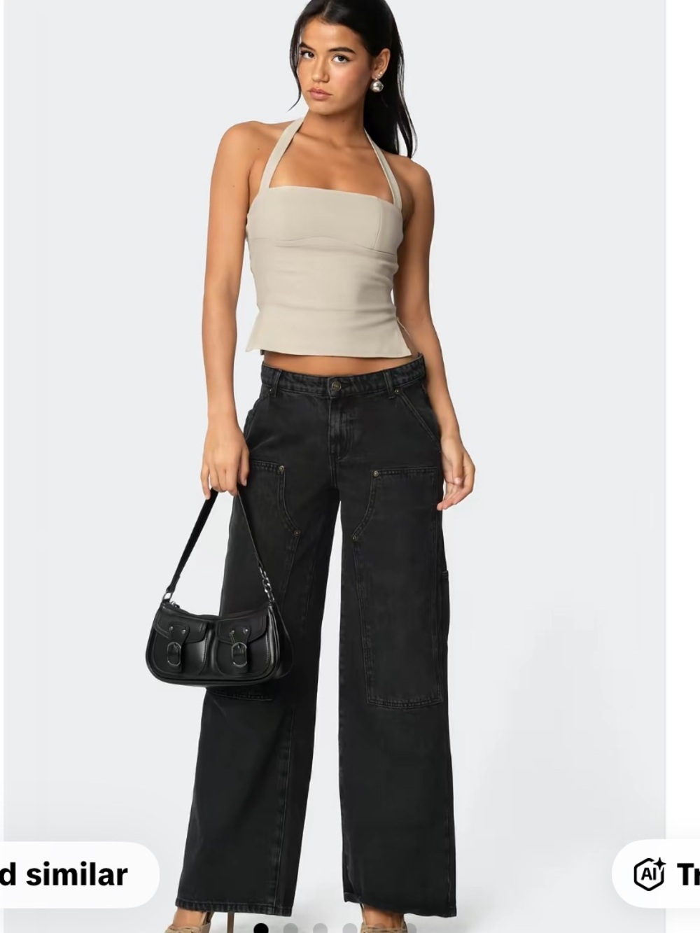 NEW Edikted Ayla Black Wide-Leg Carpenter Jeans